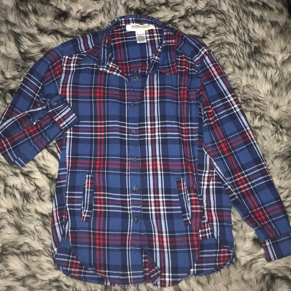 Red, White, and Blue Plaid Button Up